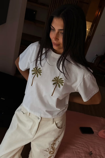 Embroidered palm boob t shirt