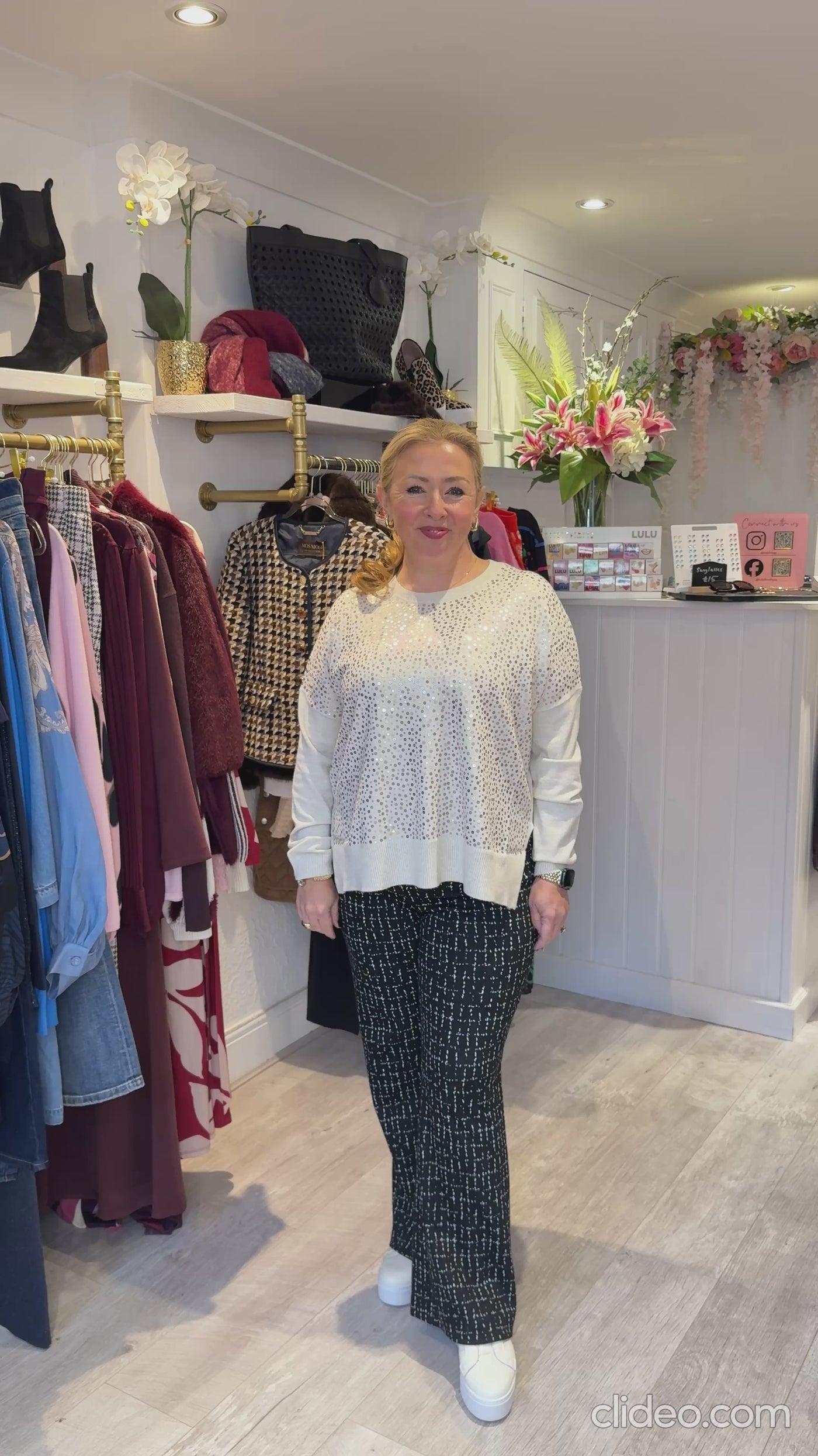 Sequin front jumper in champagne